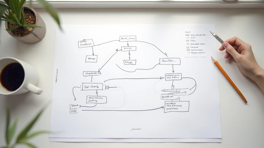 Schets van gebruikersflow met pijlen en eenvoudige vormen op papier