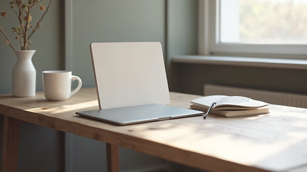 Schoon bureauoppervlak met laptop en notitieboek in minimalistische inrichting